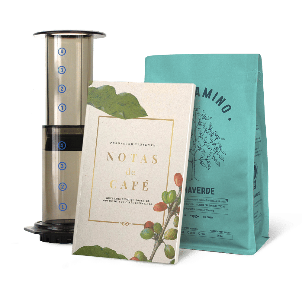 Kit Pergamino 360g + AeroPress Tradicional + Libro Notas de Café