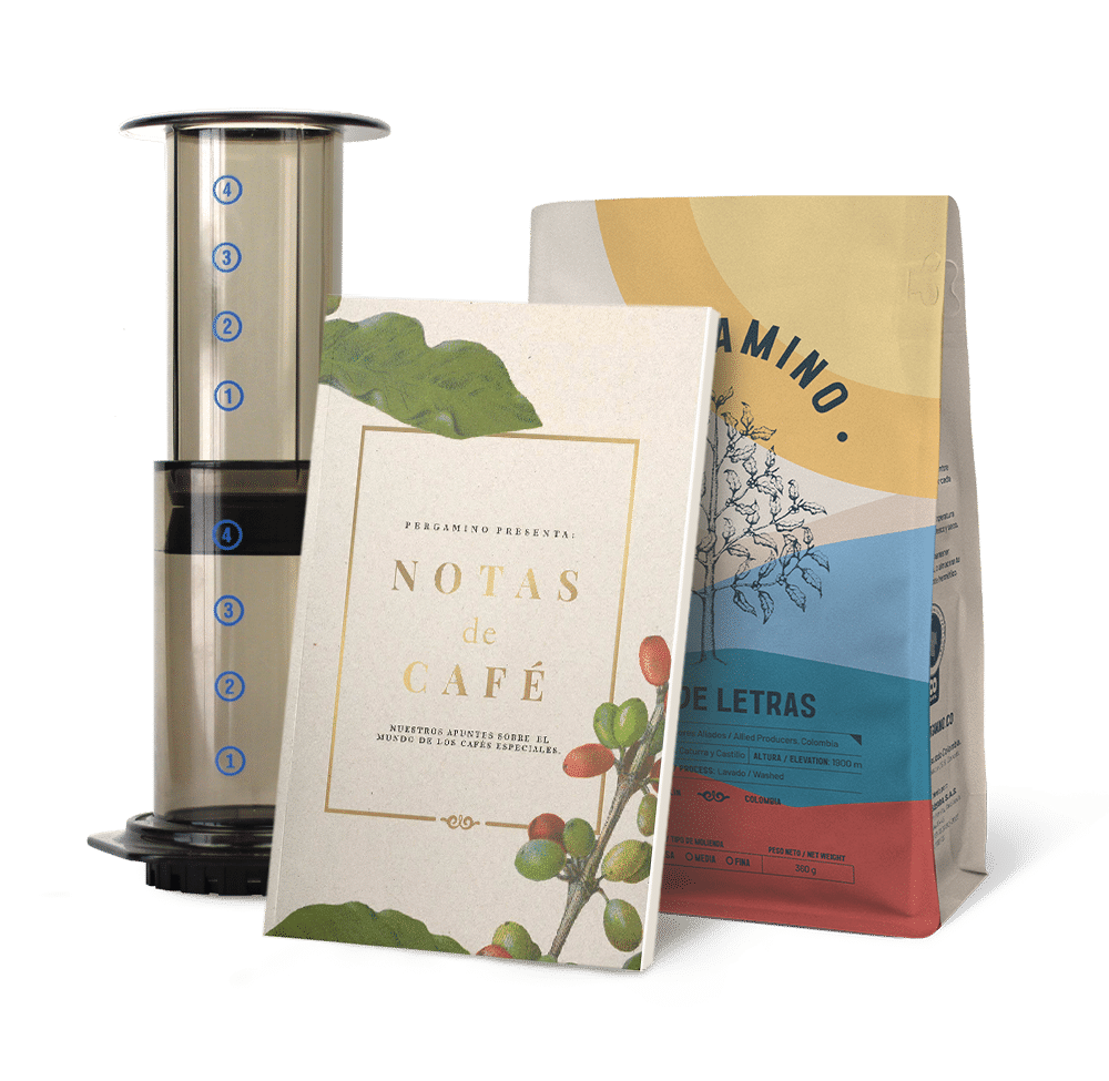 Kit Pergamino 360g + AeroPress Tradicional + Libro Notas de Café