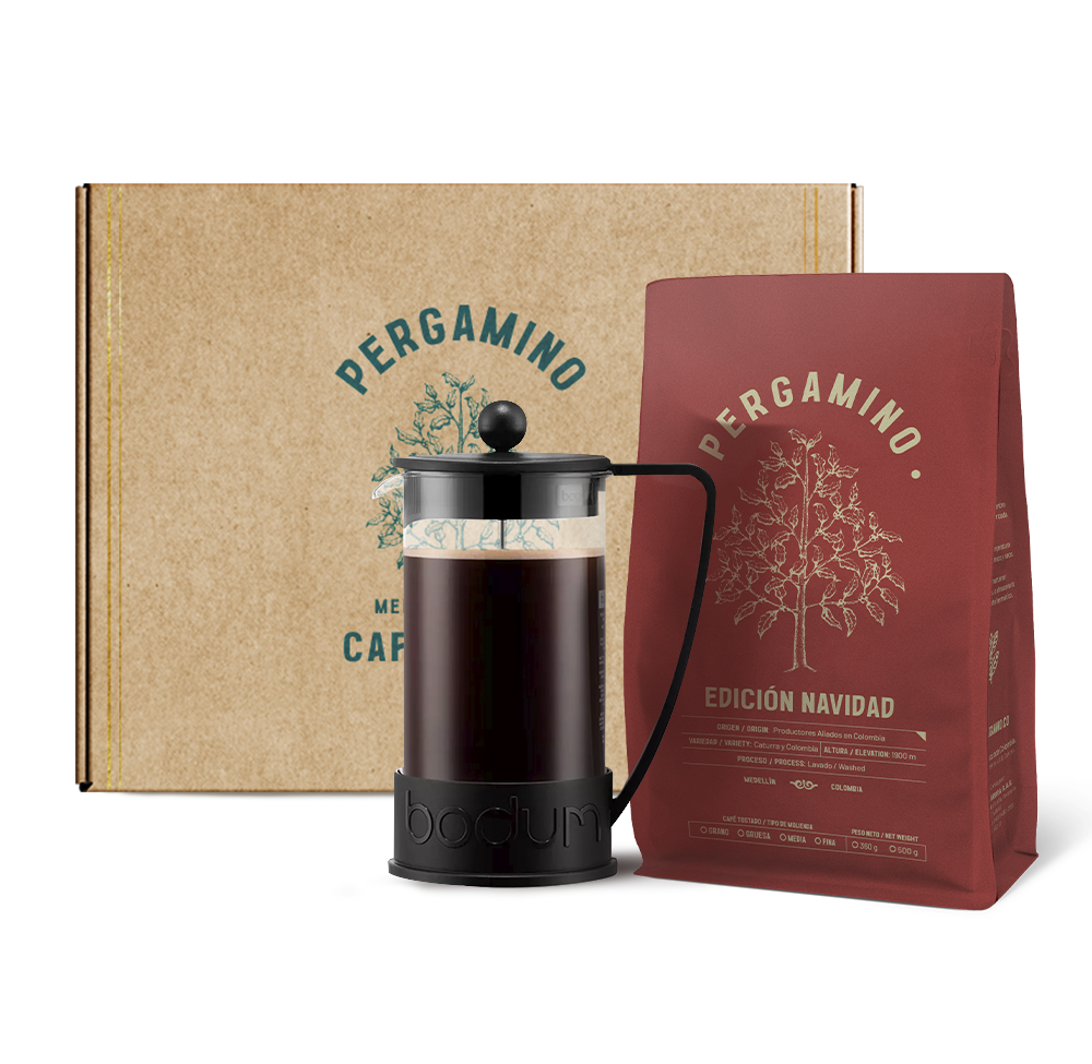 Kit Pergamino Navidad 360g + Prensa Francesa